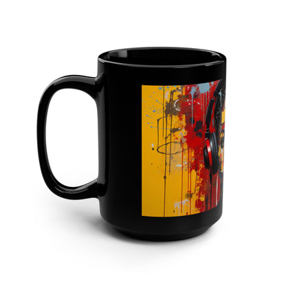 Vibrant Artistic Black Mug - 15oz | Cool Stylish Design for Music Lovers
